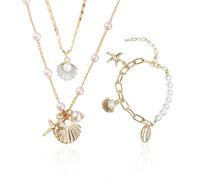 Collane Di Conchiglie In 2 Pezzi, Braccialetto Di Conchiglie In 1 Pezzo, Collana Di Conchiglie Di Perline, Collana Boho, Gioielli Con Ciondolo Di Conchiglie, Gioielli Per Le Vacanze Al Mare