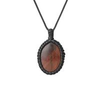 Collane Di Cristallo Per Donne E Uomini, Collane con Ciondolo Ovale Naturale Intrecciato A Mano con Corda Nera, Eleganti Gioielli Spirituali con Pietre, Regalo Unisex, Pietra Rossa Occhio Di Tigre