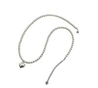 Collane di perle in argento 925 for donna, colore grigio/bianco, con ciondolo a forma di cuore e catena di perline(White pearl)