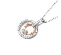 Collane lunghe per donne alla moda, ciondolo a doppio cerchio con diamante 0,01 ct oro ros platino 45 cm, oro rosa 18 carati + platino, Diamante