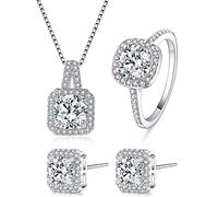 Collane orecchini anelli donna, in 925 Argento, con zirconi cubici, Pendente Strass Set,Catena del Diamante Gioielli da Sposa Regalo di San Valentino