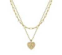 Collane per Estetica Adolescente Ragazze Doppia graffetta catena 26 lettere d'amore collana d'oro collana di gioielli da donna Grossa Collana in Argento (A, One Size)