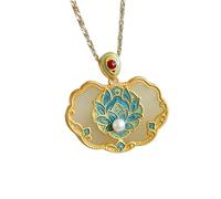 Collane per le donne ciondolo di giada S925 placcato in oro argento con giada naturale serratura della pace smalto con collana di perle ciondolo collana di giada ciondolo per le donne yoga giada