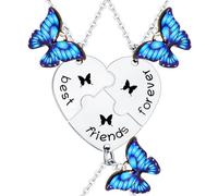 Collane per migliori amiche per 3 collane abbinate a forma di cuore per migliori amici, gioielli dell'amicizia, regali per amici, bestie, sorella, Natale, compleanno, farfalla, regali per donne