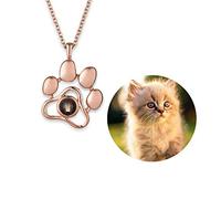 Collanina commemorativa a forma di gatto, con immagine personalizzata incisa, idea regalo per gli amanti degli animali domestici, stampa di zampe dorate, un ricordo per la perdita di animali domestici