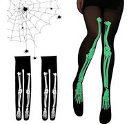 Collant a rete, 2 pezzi da donna con stampa scheletrata, collant opachi, collant a rete a teschio, costume da scheletro da donna, per il carnevale, martedì grasso, serata a tema, Halloween