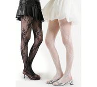 Collant a rete traforati con motivi floreali, calze velate bianche in pizzo dolce, collant primaverili/estivi Tagli Unica,L-XXL,0XL-2XlColore unico,PiantePoliestere