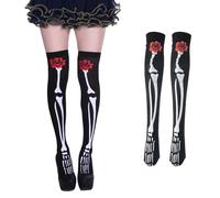 Collant a scheletro da donna per Halloween, leggings da donna in bianco e nero, per carnevale, feste a tema con stampa bianca scheletro, costume da strega