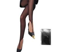 Collant alla moda senza piedi con passante per le dita e tecnologia antiscivolo, collant a rete trasparente da donna, collant senza piede con passante per le dita, Nero , S-XXL