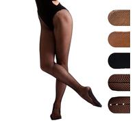 Collant da danza a rete professionali - Liscio, con cucitura posteriore o con cucitura posteriore diamantata per danza latina da sala da ballo, tap e jazz in colori toffee e nero, Nero , S