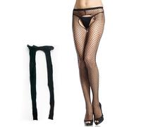 Collant da donna a rete lunga sexy calze nere Fishnet Stockings Femminile Night Club Calde Calze a rete Cosplay Nylon Cavallo Aperto Calze da Pesca Calze da Donna, Nero , Taglia unica