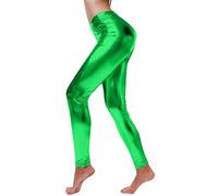 Collant da donna con brillantini, opachi, per spettacoli, da ballo, con brillantini, snellenti, con paillettes, leggings da yoga, elegante costume termico, leggings metallici, con paillettes, verde, M
