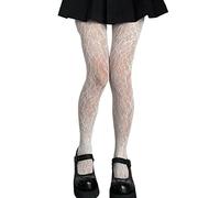Collant da donna gotico preppy multicolore pizzo floreale fantasia pura maglia collant calze a rete per le donne vedere attraverso, Latte, Taglia unica