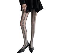 Collant da donna vintage in pizzo con motivo floreale irregolare collant calze per feste discoteca o appuntamenti collant moda donna, Schema verticale 8 t, Taglia unica
