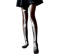 Collant Halloween Donna con stampa Bianco Ossa, Calze collant scheletro con stampa ossa, Collant Scheletro Calze con Stampa, Travestimento Halloween Donna per Halloween, carnevale, feste a tema