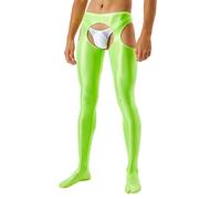 Collant lucidi da uomo a olio, leggings elasticizzati, pantaloni aperti con passo, pantaloni Sheer Sissy, biancheria intima in nylon, pantaloni senza crotchless, O verde, M