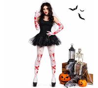 Collant macchiati di sangue e guanti di sangue costume di Halloween Set | Set da 2 pezzi in morbido poliestere elasticizzato traspirante con stampa insanguinata, adatto per adulti e adolescenti
