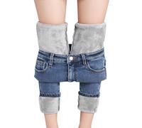 Collant sexy da donna, taglie grandi, jeans termici da donna, foderati, leggings spessi, caldi, a matita, slim fit, elasticizzati, in pile, leggings termici, pantaloni invernali, Azzurro, 3XL