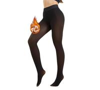 Collant termici traslucidi da donna, foderati in pile, collant sexy opachi per l'inverno, leggings spessi e caldi, nero, S-M (300g, for 14~41℉)