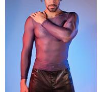 Collant uomo trasparente See Through olio lucido manica lunga top collo O linger