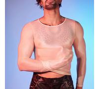 Collant uomo trasparente See Through olio lucido manica lunga top collo O linger