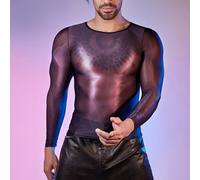 Collant uomo trasparente See Through olio lucido manica lunga top collo O linger