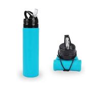 Collapsible Silicone Water Bottle 600ml Capacity Leak-Proof Foldable Water Bottle BPA-Free Silicone Sports Water Bottle (Blue)
