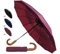 COLLAR AND CUFFS LONDON 80KPH 12 BACCHETTE Ombrello Pieghevole Antivento Robusto Donna Uomo - Automatico Apri e Chiudi - Fibra di Vetro - Ventilato Doppio Calotta - Manico In Legno - Rosso Bordeaux