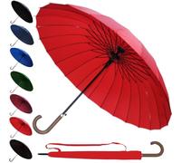COLLAR AND CUFFS LONDON 95 KPH 24 Bacchette - Ombrello Classico Antivento Robusto Grande XL Automatico Uomo Donna - Ombrello Lungo Da Pioggia - Fibra di Vetro - Manico In Legno - Rosso