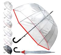 COLLAR AND CUFFS LONDON 95 KPH Ombrello Trasparente a Cupola Pioggia Robusto - Raro Automatico - Ombrello Classico Chiaro Antivento Donna Uomo Adulti - Fibra di Vetro - Con Bordo Forte - Rosso