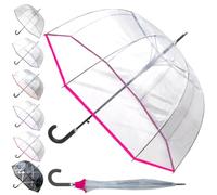 COLLAR AND CUFFS LONDON 95 KPH Ombrello Trasparente a Cupola Pioggia Robusto - Raro Automatico - Ombrello Classico Chiaro Antivento Donna Uomo Adulti - Fibra di Vetro - Con Bordo Forte - Rosa