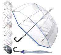 COLLAR AND CUFFS LONDON 95 KPH Ombrello Trasparente a Cupola Pioggia Robusto - Raro Automatico - Ombrello Classico Chiaro Antivento Donna Uomo Adulti - Fibra di Vetro - Con Bordo Forte - Blu