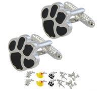 COLLAR AND CUFFS LONDON Gemelli Camicia Uomo Cane - con Scatola - Ottone - Orma di Zampa - Animale Gatto Veterinario - Colori Argento e Nero - Un Paio
