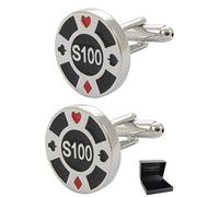 COLLAR AND CUFFS LONDON Gemelli Camicia Uomo Giochi - con Scatola - Ottone - Chip da Casinò - Colori Nero e Rosso - Scommesse Poker Circolare Gettone - Un Paio