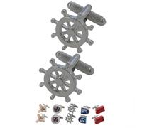 COLLAR AND CUFFS LONDON Gemelli Camicia Uomo Nautico - con Scatola - Ottone - Ruota del Timone - Argento Colorato - Andare in Barca Marinaio Nave Yacht Circolare - Un Paio