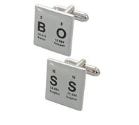 COLLAR AND CUFFS LONDON Gemelli Camicia Uomo Nero e Bianco - con Scatola - Ottone - Boss - Tavola Periodica - Quadrati Simboli Chimici Scienza - Un Paio