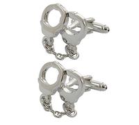 COLLAR AND CUFFS LONDON Gemelli Camicia Uomo Polizia - con Scatola - Ottone - Manette e Catena - Argento Colorato - Crimine Guardia di Sicurezza - Un Paio