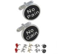 COLLAR AND CUFFS LONDON Gemelli Camicia Uomo Sport - con Scatola - No Pain No Gain - Ottone - Allenarsi Palestra in Esecuzione - Colori Argento e Nero - Un Paio
