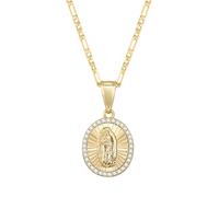 Collar de Cadena para Mujer Baño de Oro 14K con Colgante Charm de la Virgen María en Circón - Regalo de Joyería para Mujer