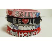 COLLAR DOG CAT PERSONALISED WITH NAME LETTERS AND CHARMES STRASS GENUINE LEATHER