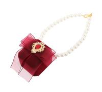 Collar portante anello per cagnolini per cagnolini da camino con falso accessorio per matrimoni leggero a ciondolo di perle perle per la fotografia di fidanzamento proposta Burgundy Bow Botto Circumer