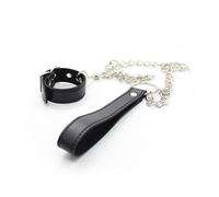 Collare in similpelle nera con catena guinzaglio bondage Costrittivo BDSM