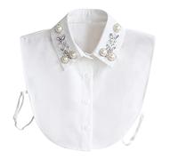 Collare da donna, elegante con perle, colletto finto e colletto, con inserto in strass, colletto finto finto