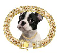 Collare di lusso per cani con diamanti, catena in metallo inossidabile con lucchetto decorativo per passeggiare, accessorio gioiello per animali domestici regolabile (si consiglia di scegliere una tag