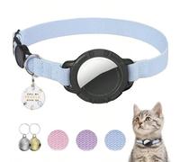 Collare di per gatti e gattini con riflettore, porta AirTag, ultra leggero, con targhetta QR ID e sonagli Modello di squalo,Rosso,Tag identificativo QR verde,TAG ID ROSA + QR,Blu,NERO,Tag identificati