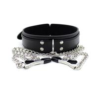 Collare donna con pinzette capezzoli nero bondage fetish BDSM pelle PU