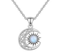 Collare donna in argento 925 sole e luna con opale naturale autentico ciondolo luna crescente e sole celeste catena 50 cm gioielleria spirituale energetica amuleto amore equilibrio benessere collare
