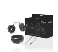 Collare Fetish submissive con manette e catena nero