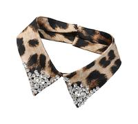 Collare finto dal design unico con leopardi, con dettagli in cristallo, accessorio per donne e uomini, abbigliamento alla moda a strati a punta, B, taglia unica