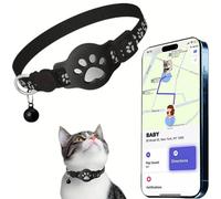 Collare Gps gatto, Gps per Gatti Senza SIM Senza Abbonamento, Impermeabile, Batteria a Lunga Durata, Localizzatore GPS per Gatto Funziona con goo- gle Find My (solo Android) (Nero)